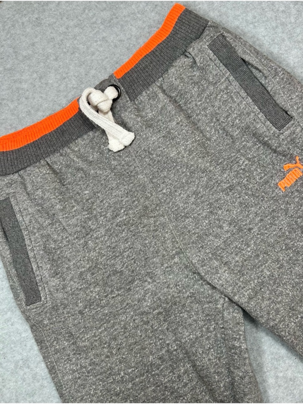 Puma Boys Jogger Sweatpants Gray Orange Fleece Lined Elastic  Size XL 18-20